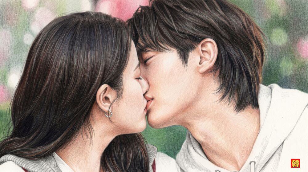 「21世紀の大君夫人」最終話ラストシーン。皇族という立場を離れ、自由を手に入れたイアン大君とヒジュが静かにキスを交わす感動の場面。