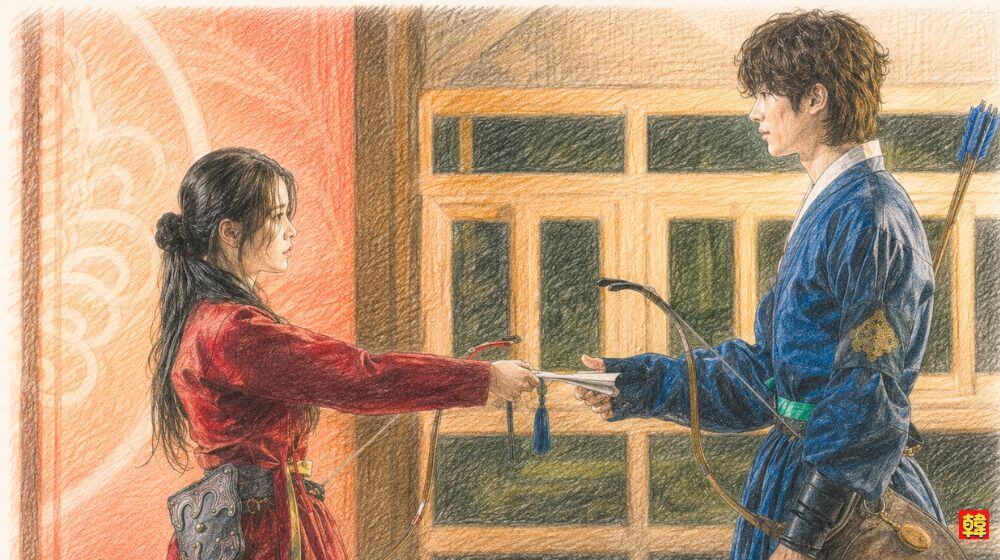 『21世紀の大君夫人』で、学生時代にすでに出会っていたヒジュとイアン大君の運命的なシーン。まだ互いの未来を知らない二人が静かに視線を交わす印象的な瞬間。