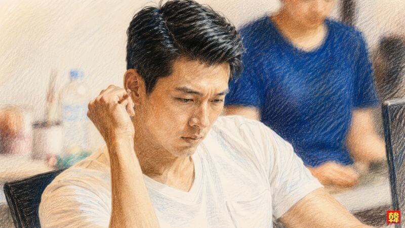 真剣な表情で作品の台本を読み込みキャラクターの役作りに集中する俳優ヒョンビン