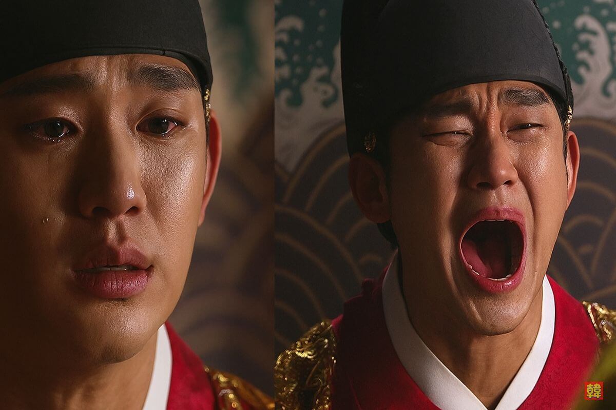 愛する人を失った王が涙を流し、慟哭する感情あふれる韓国時代劇の名シーン。キム・スヒョンの名演技が光るクローズアップ。