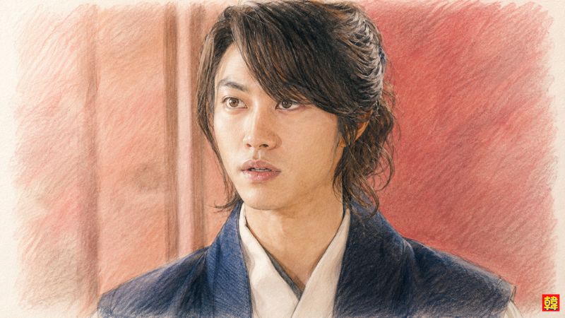 韓国ドラマ『雲が描いた月明かり』で世子イ・ヨンの護衛ビョンヨンが真剣な表情を浮かべるアップショット画像