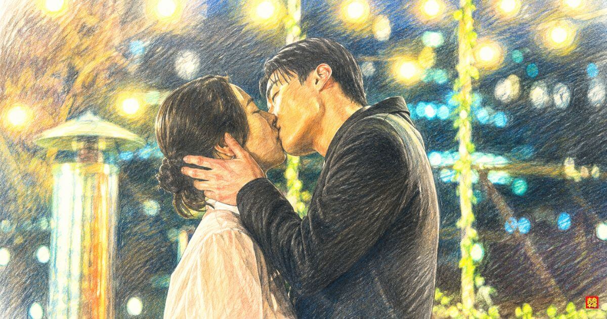 『素晴らしき新世界』第9話｜ソリの住むビルの屋上で、涙ながらに口づけを交わすセゲとソリ