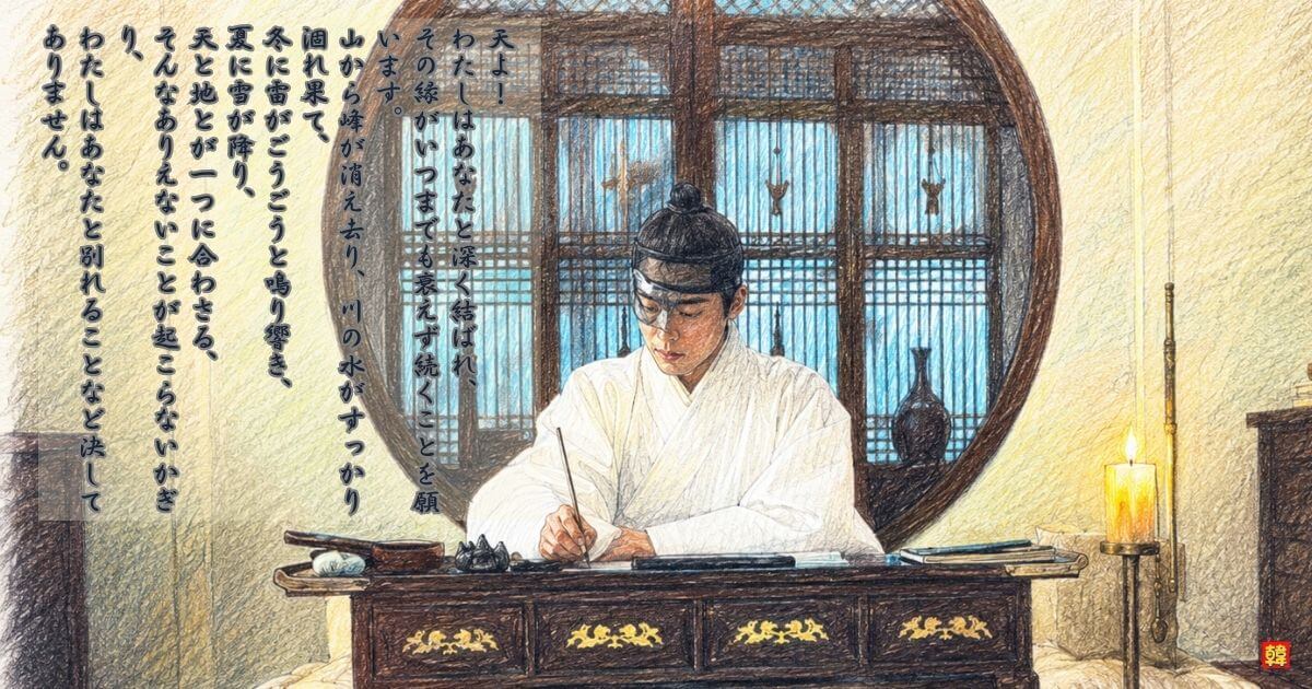 『素晴らしき新世界』前世｜恋文「上邪」を書き記す大君イ・ヒョンと日本語訳