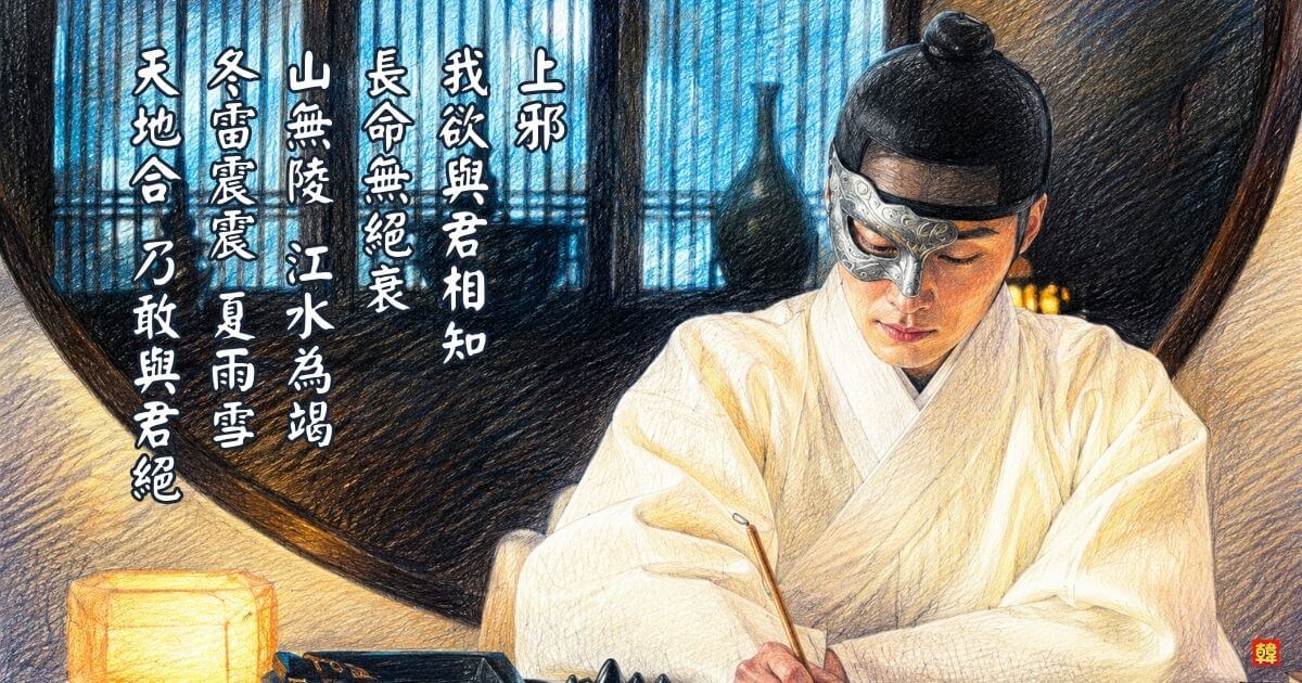 『素晴らしき新世界』前世｜漢詩「上邪」の原文と仮面をつけた大君イ・ヒョン