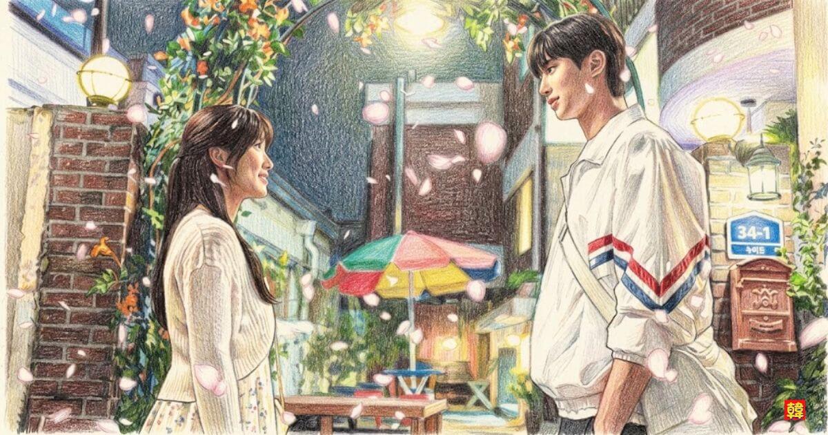 ソンジェ背負って走れ 再会シーン ピョン・ウソク ヒロイン 夜 桜 路地 イラスト