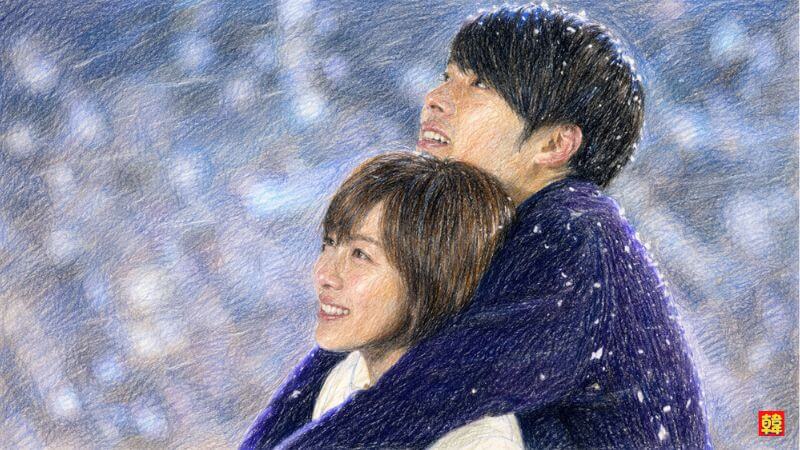 韓国ドラマ『シークレット・ガーデン』のイメージ。雪の中の情景（色鉛筆風イラスト）