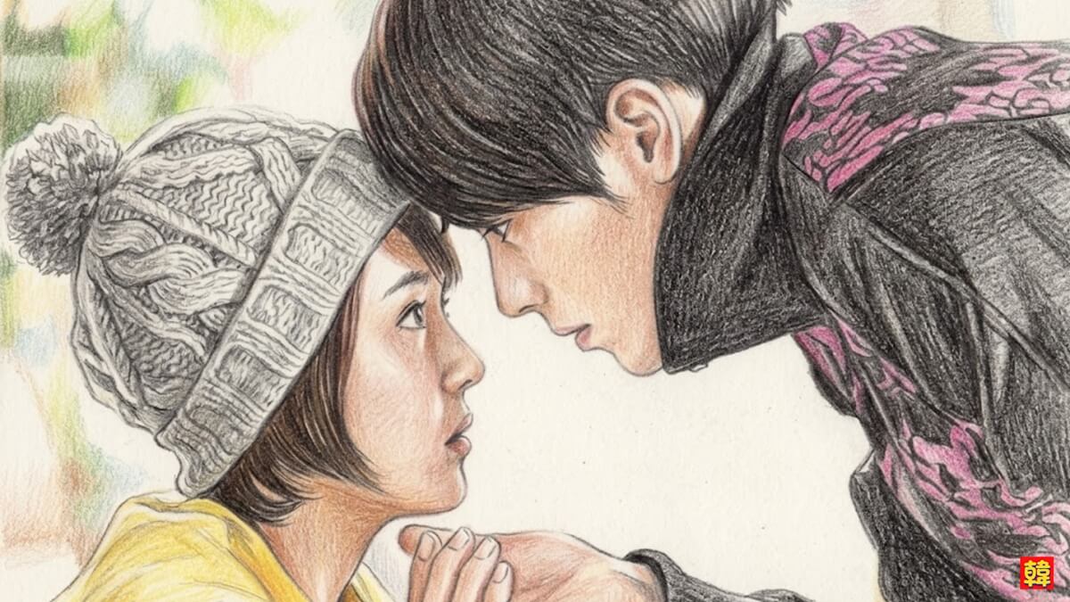 シークレット・ガーデン主人公の２人が見つめあう場面のイラスト画像