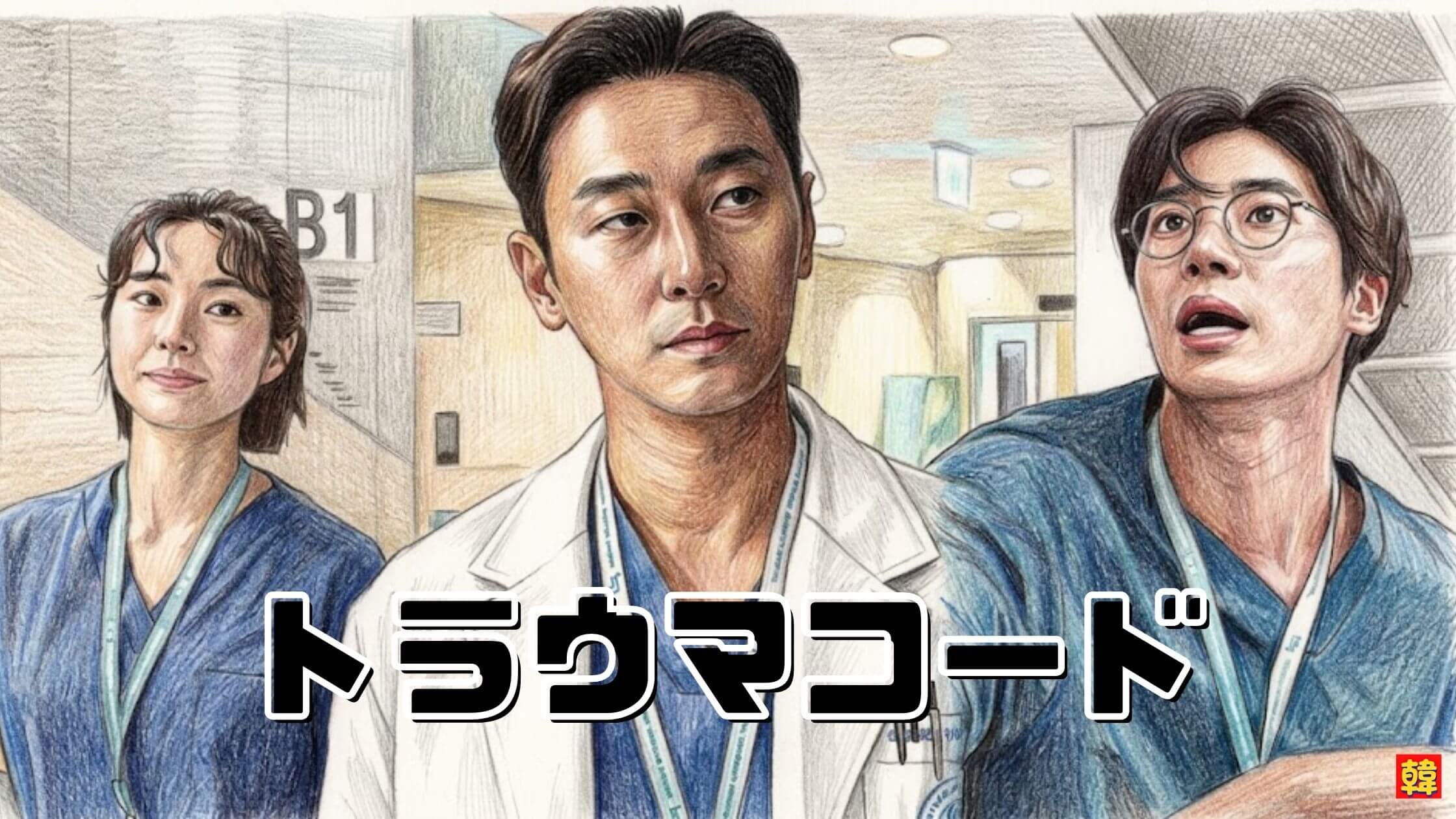 韓国ドラマ「トラウマコード」医療現場で働く医師たちの緊張感あるシーンを描いたイラスト