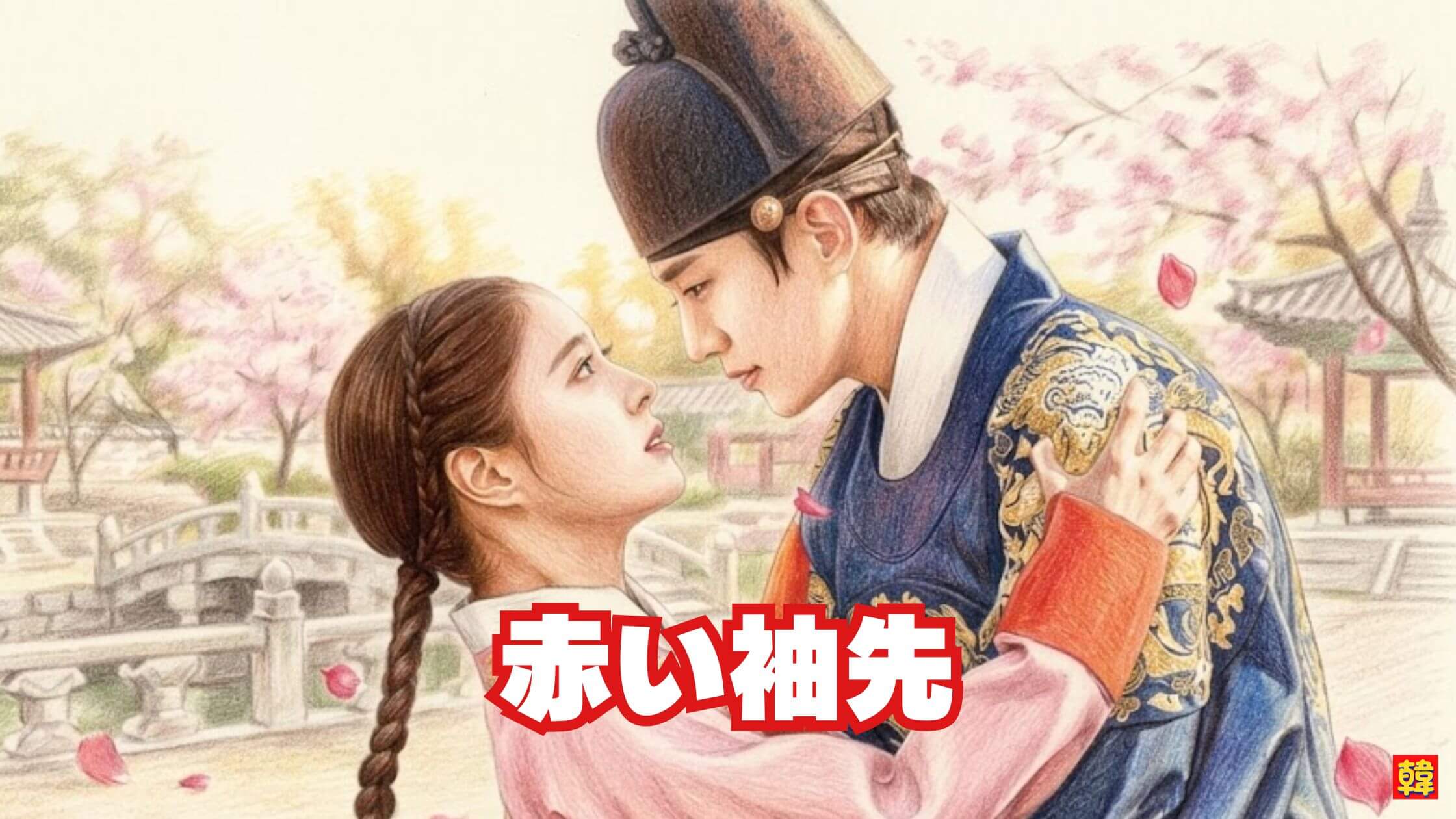 桜舞う中で見つめ合う二人の切ない距離。身分と運命に翻弄される愛を描いた『赤い袖先』の心揺さぶる名シーン。